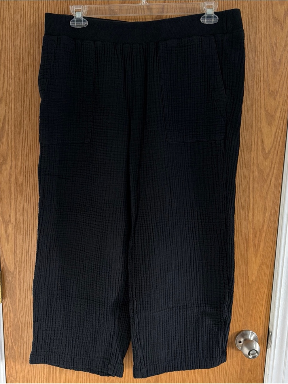 J Jill 100% Cotton Gauze Pull On Elastic Waist Wide Leg Cropped Pants L Black